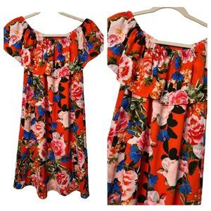 Rose & Olive Elastic Off The Shoulder Floral Mini Flowy Ladies Dress SZ XS